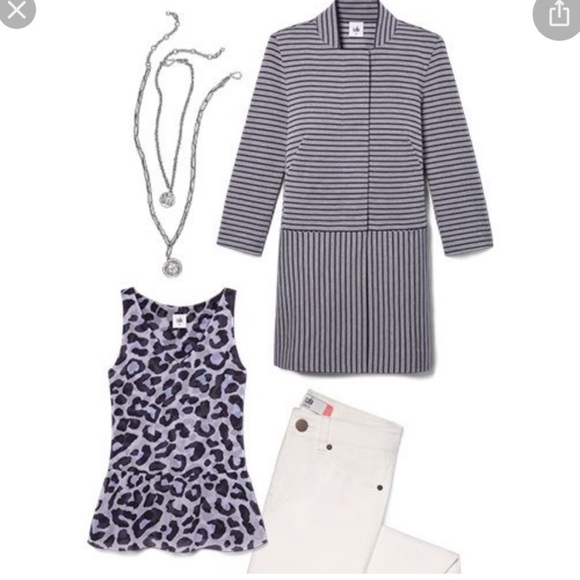 Cabi striped trench perfect “collarless car coat” jacket sz Large (B09) - Picture 3 of 16